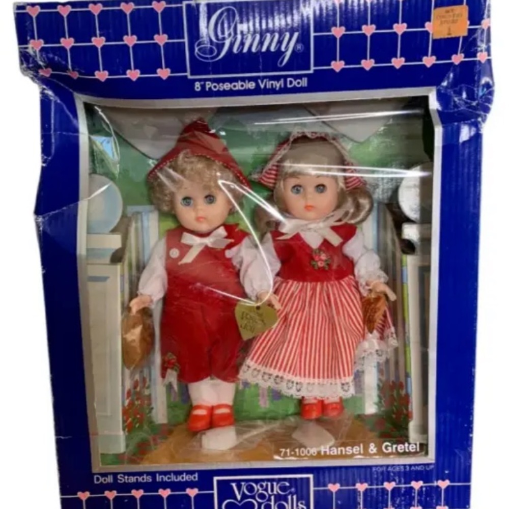 Vogue 1986 Ginny 8” poseable Vinyl Dolls Hansel and Gretel Eyes open and close